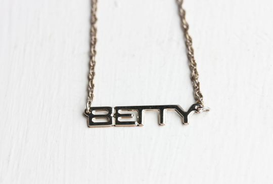 Vintage Betty silver name necklace from Diament Jewelry, a gift shop in Washington, DC.