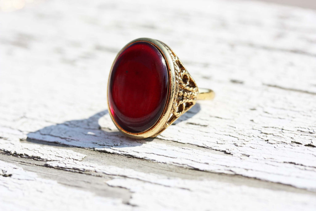 Red resin ring from Diament Jewelry, a gift shop in Washington, DC.
