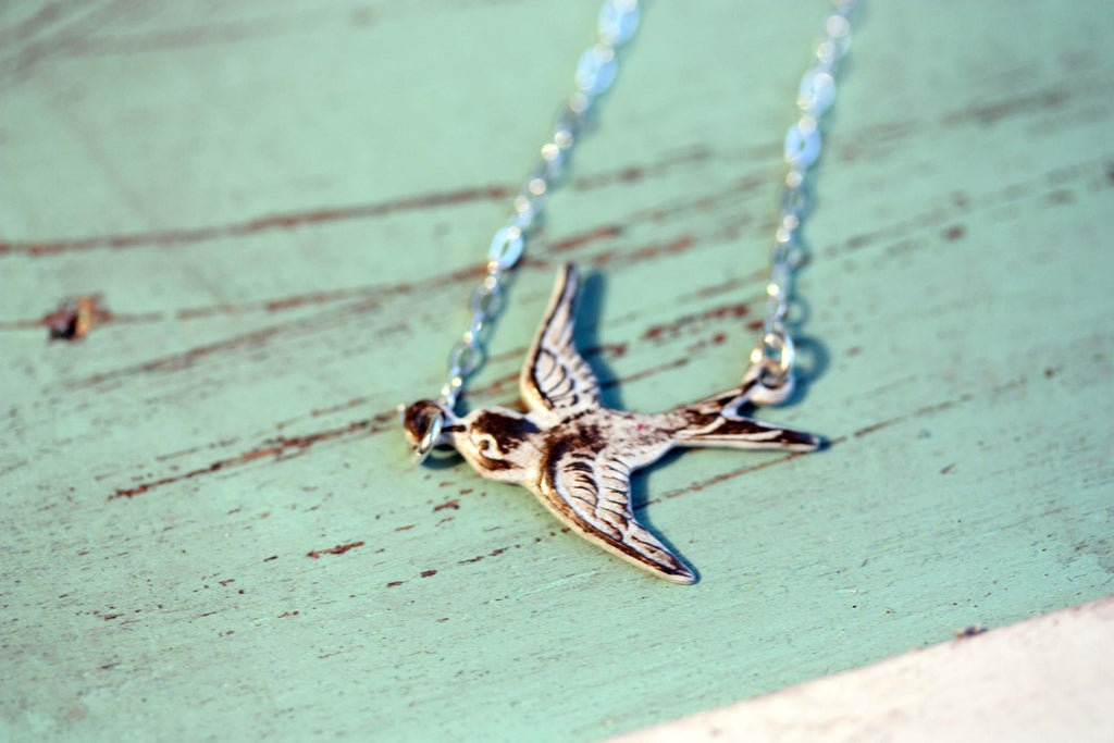 Silver sparrow necklace from Diament Jewelry, a gift shop in Washington, DC.