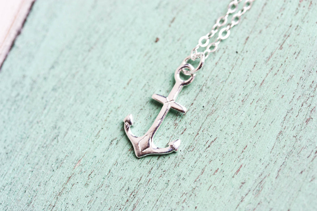 Tiny sterling silver anchor necklace from Diament Jewelry, a gift shop in Washington, DC.
