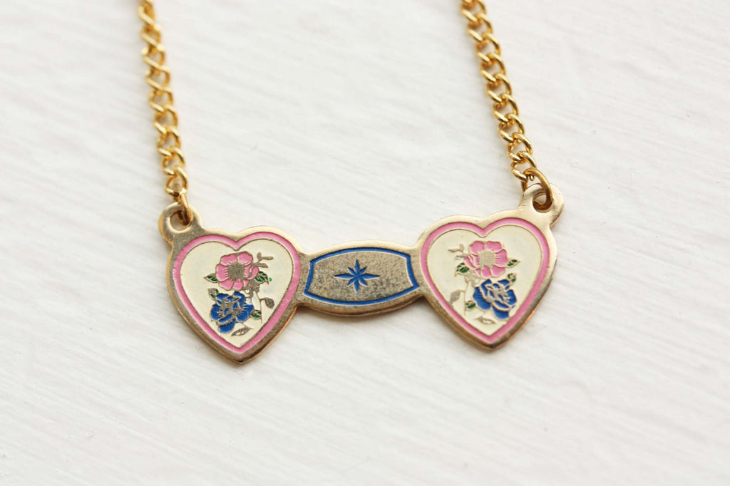 Double heart yellow and pink necklace from Diament Jewelry, a gift shop in Washington, DC.