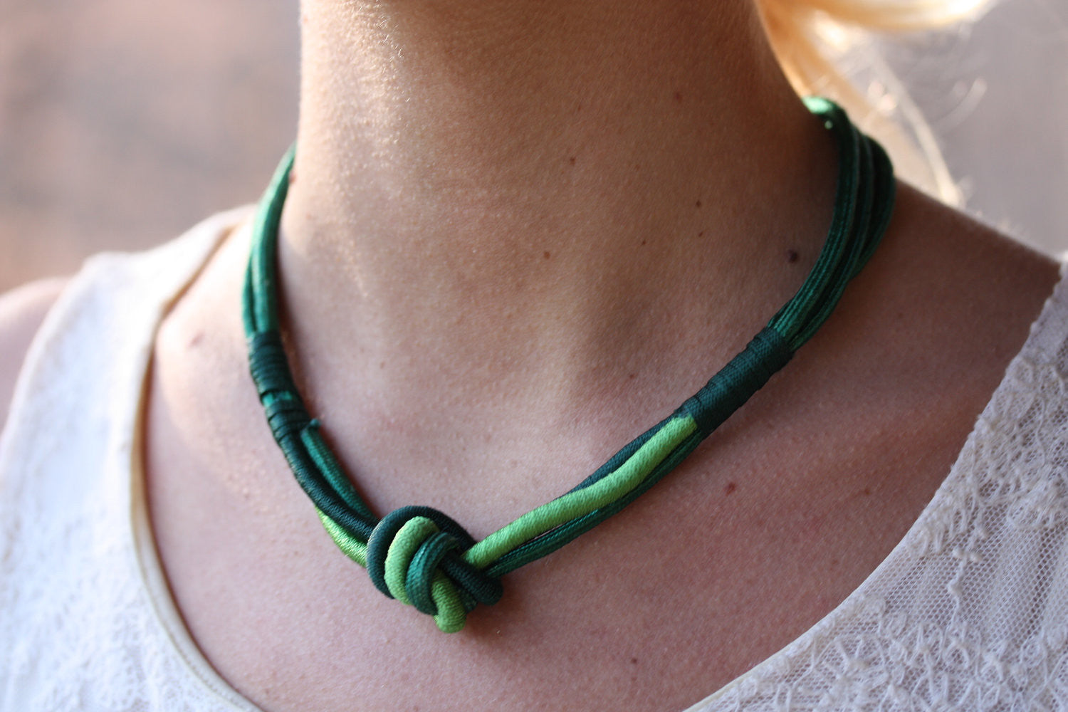 Rope Knot Necklace - Green - Diament