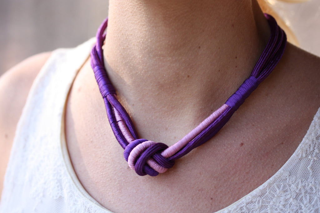 Purple rope knot necklace from Diament Jewelry, a gift shop in Washington, DC.