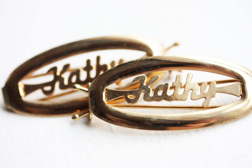 Vintage Kathy gold hair clips from Diament Jewelry, a gift shop in Washington, DC.