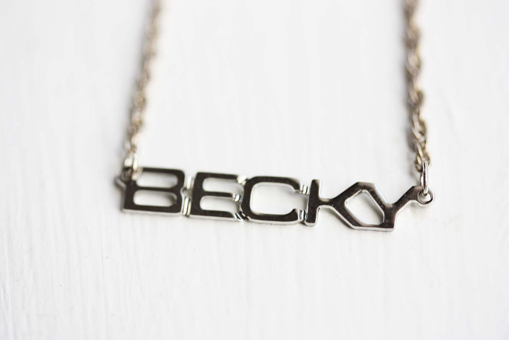 Vintage Becky silver name necklace from Diament Jewelry, a gift shop in Washington, DC.
