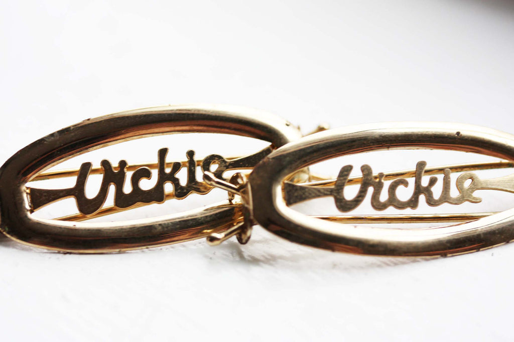Vintage Vickie gold hair clips from Diament Jewelry, a gift shop in Washington, DC.