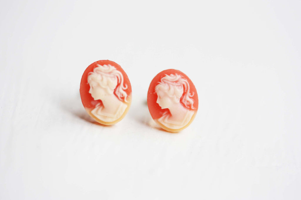 Peach cameo studs from Diament Jewelry, a gift shop in Washington, DC.
