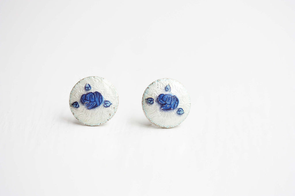 Blue and White Flower Dot Stud from Diament Jewelry, a gift shop in Washington, DC.