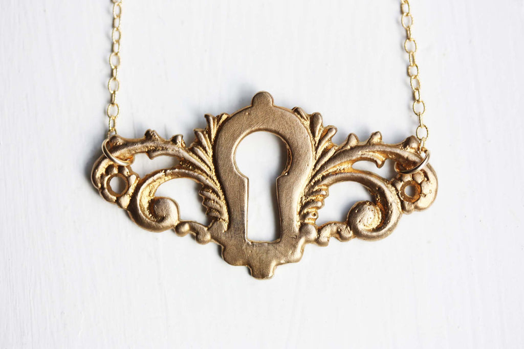 Key to my heart gold filigree necklace from Diament Jewelry, a gift shop in Washington, DC.