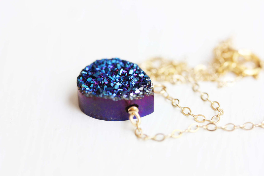 Blue Drusy Quartz Necklace from Diament Jewelry, a gift shop in Washington, DC.