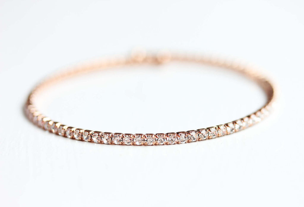 Delicate rose crystal adjustable bracelet from Diament Jewelry, a gift shop in Washington, DC.