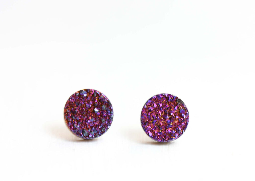 Purple drusy studs from Diament Jewelry, a gift shop in Washington, DC.