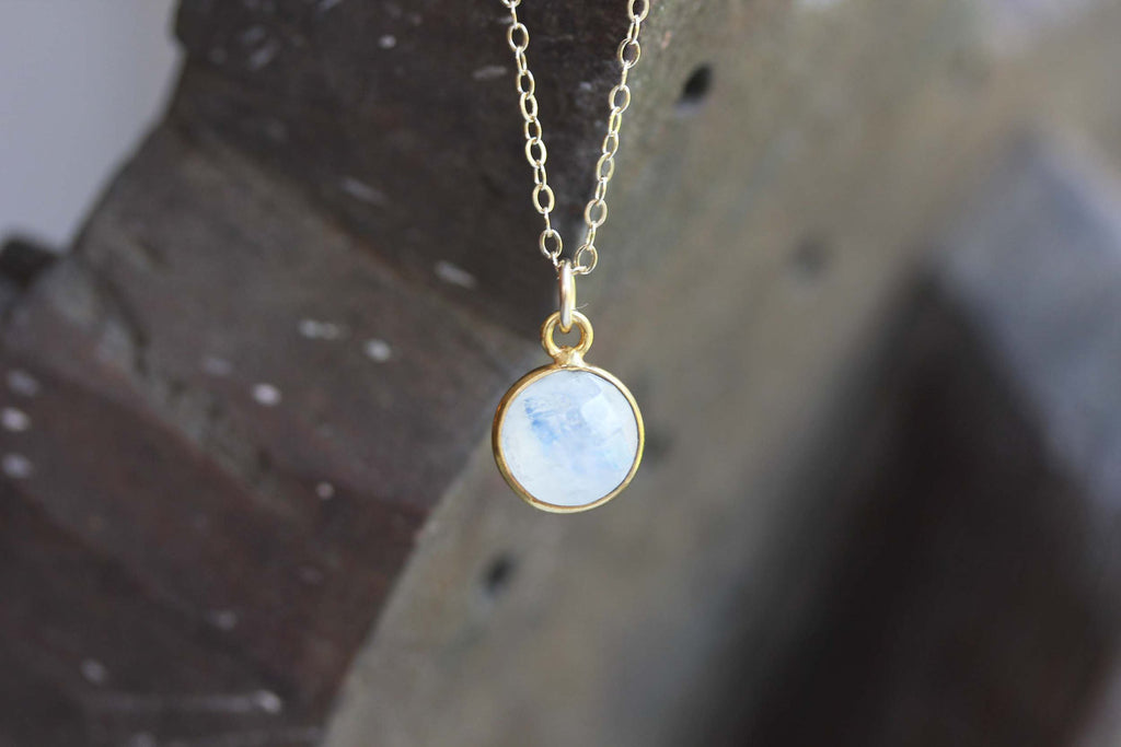 Gold fill dainty moonstone dot chain necklace from Diament Jewelry, a gift shop in Washington, DC.