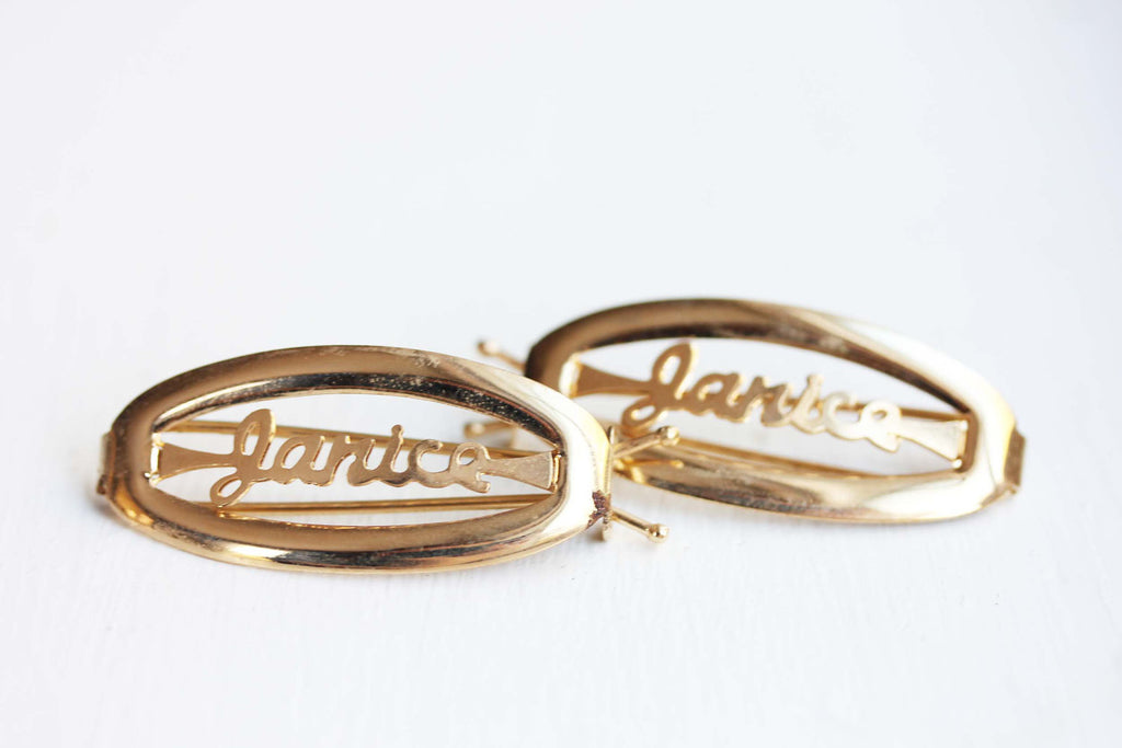 Vintage Janice gold hair clips from Diament Jewelry, a gift shop in Washington, DC.