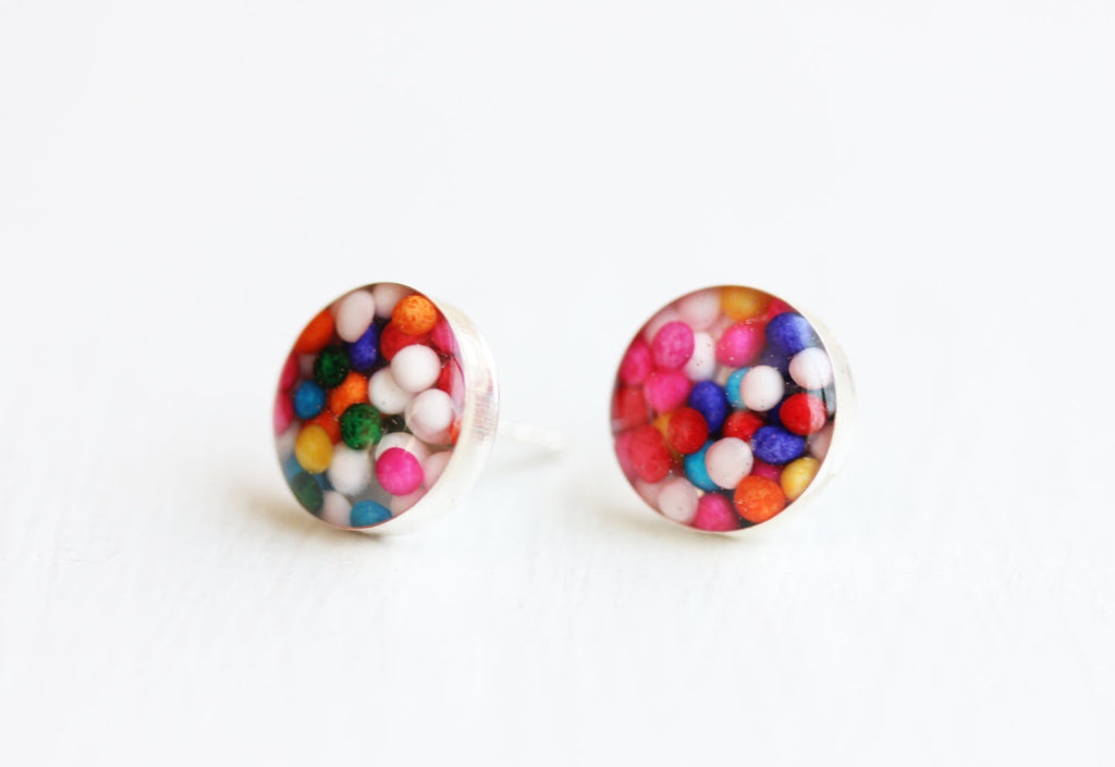 Candy multicolor resin studs from Diament Jewelry, a gift shop in Washington, DC.