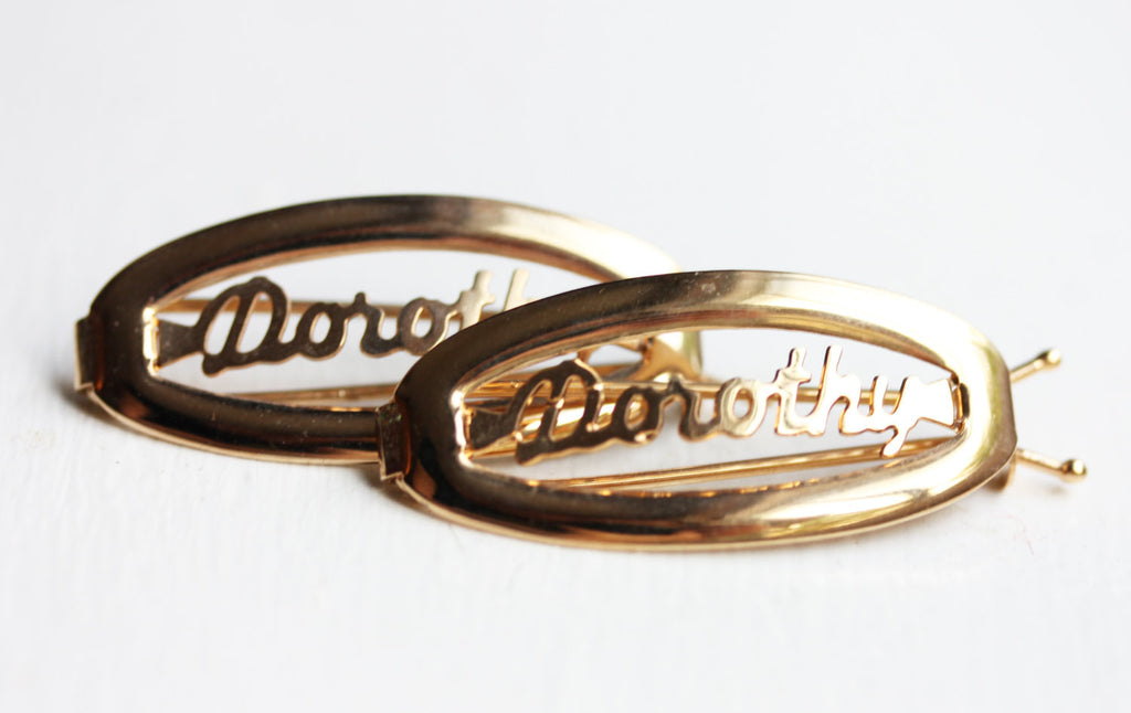 Vintage Dorothy gold hair clips from Diament Jewelry, a gift shop in Washington, DC.