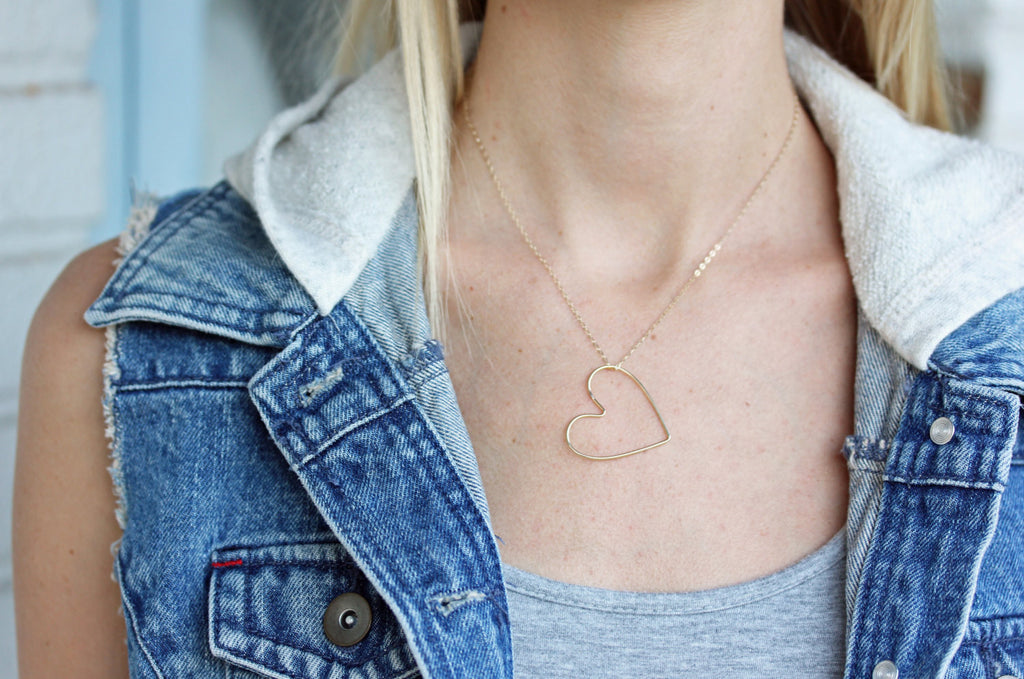 Gold Fill Cutout Heart Necklaces from Diament Jewelry, a gift shop in Washington, DC.
