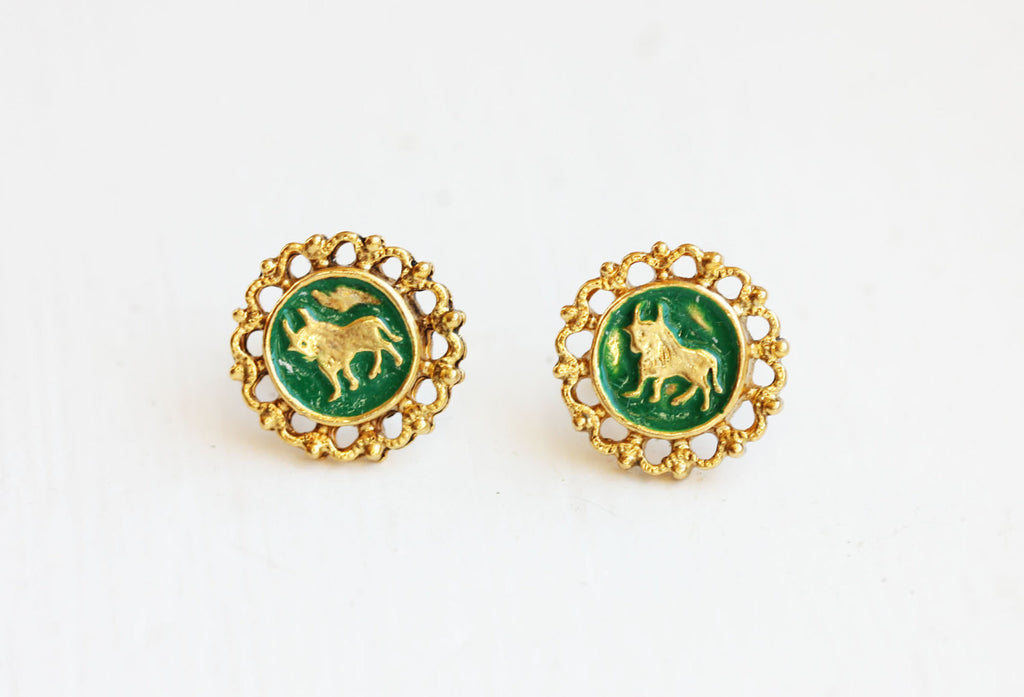 Enamel Filigree Taurus Zodiac Studs from Diament Jewelry, a gift shop in Washington, DC.